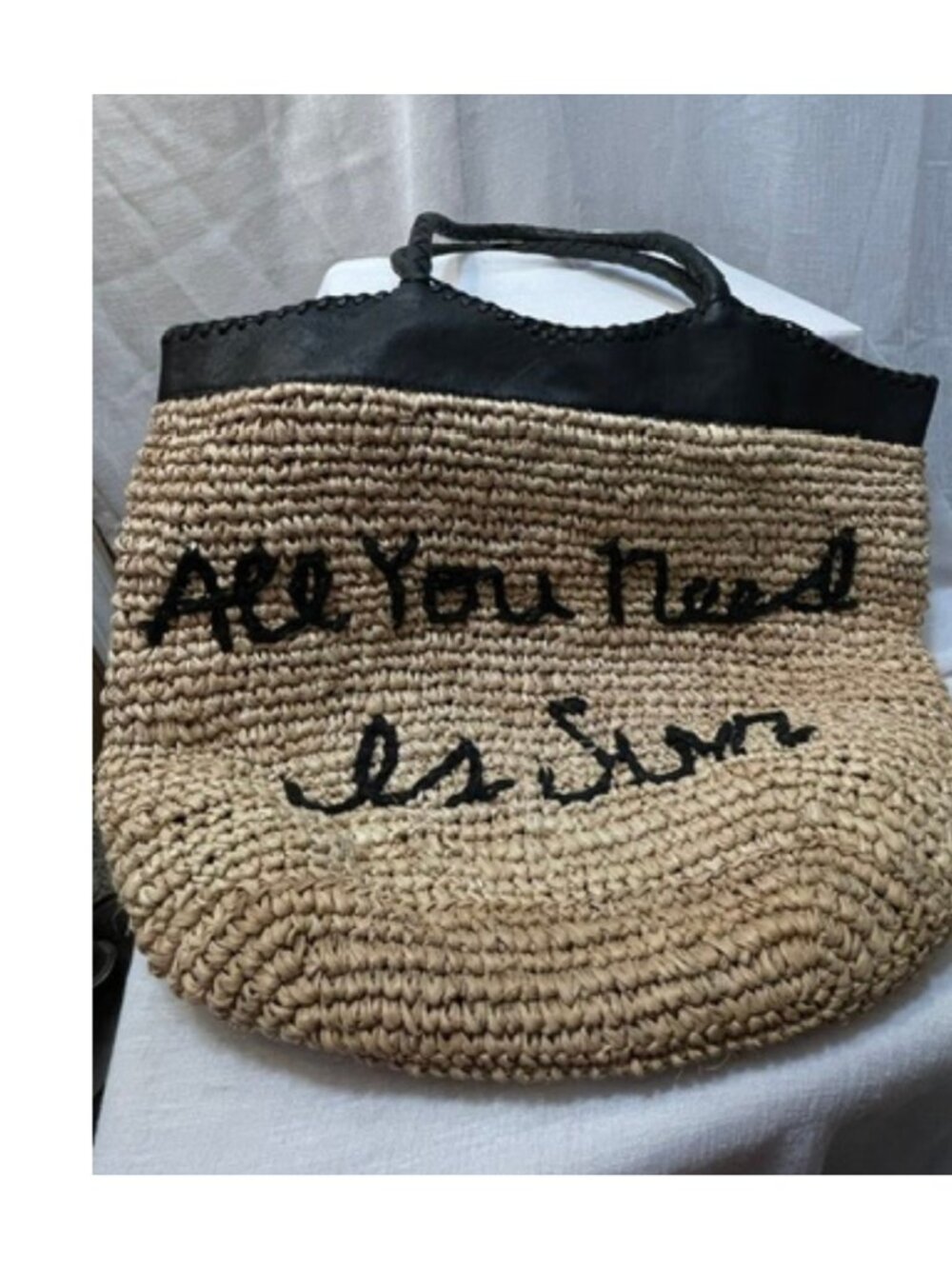 Cleobella Raffia Script Woven Tote Bag
